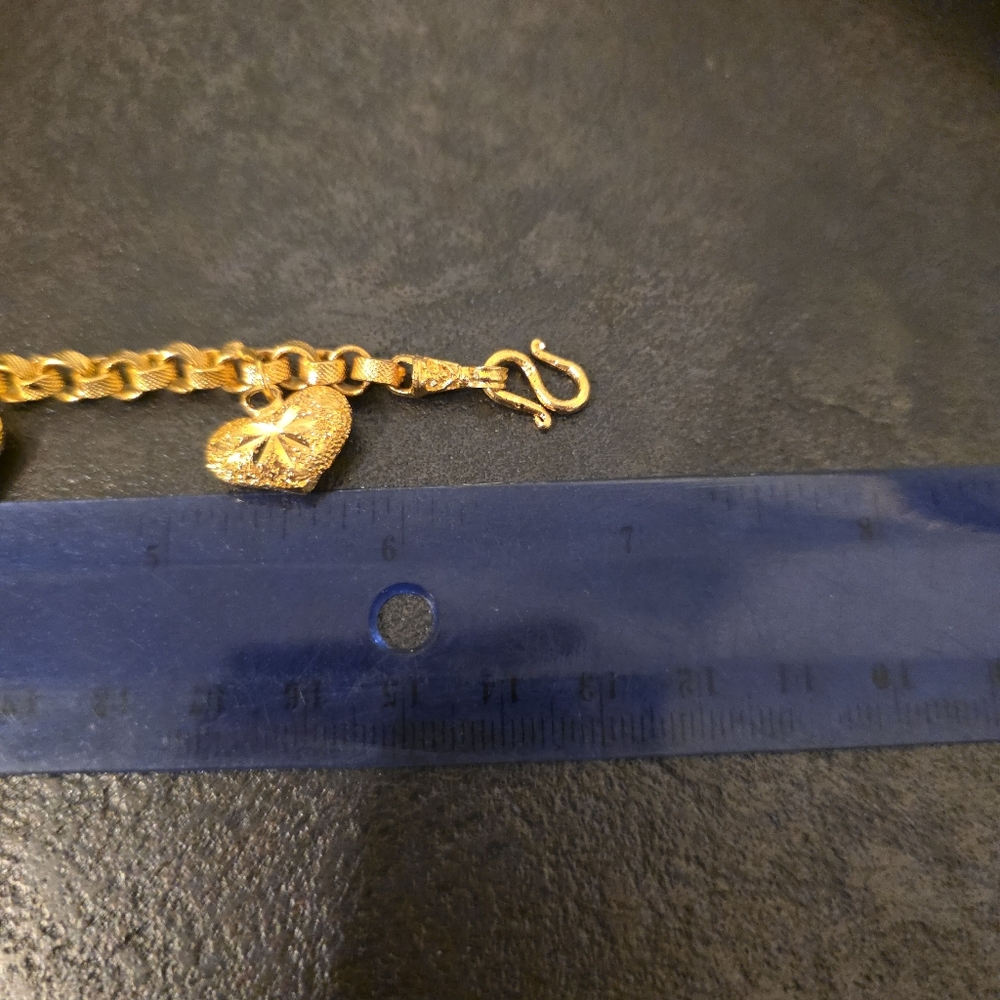 24K Thai Baht Gold-Plated Heart Charm Bracelet - Picture 6 of 6